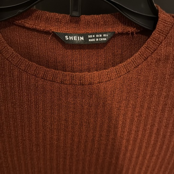 SHEIN Rust Ribbed Long Sleeve Top - Picture 2 of 3